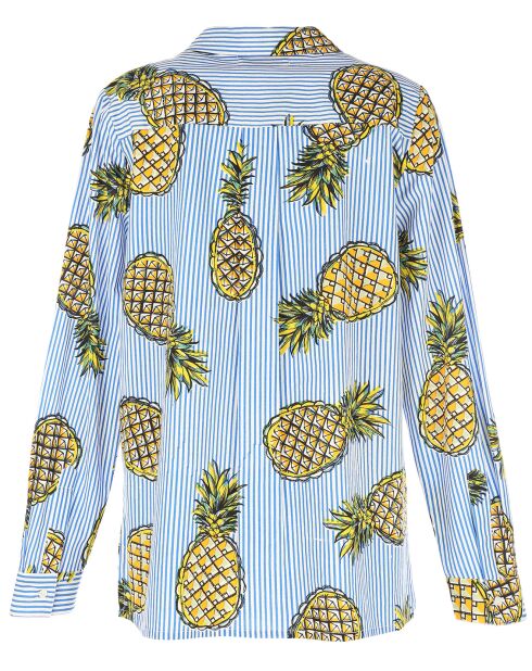 Chemise Gourmandise rayée & motifs ananas bleu pétrole