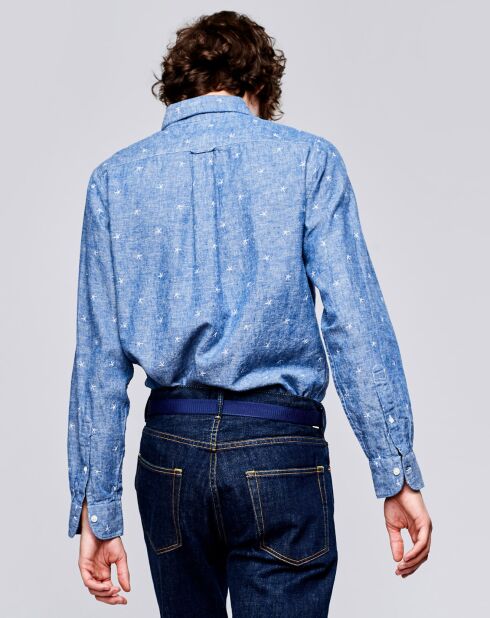 Chemise regular en Lin & Coton Goat à motifs étoiles bleue