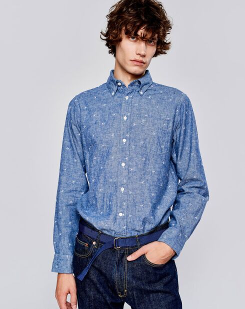 Chemise regular en Lin & Coton Goat à motifs étoiles bleue