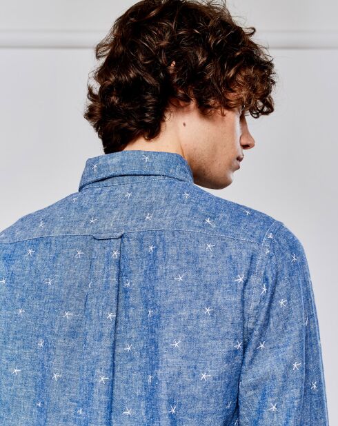 Chemise regular en Lin & Coton Goat à motifs étoiles bleue