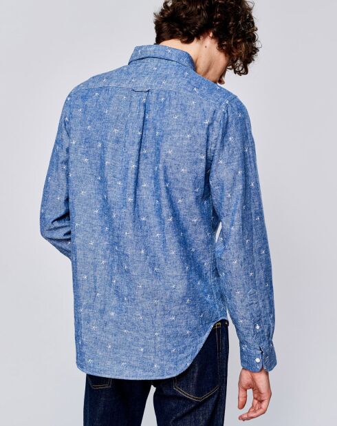 Chemise regular en Lin & Coton Goat à motifs étoiles bleue