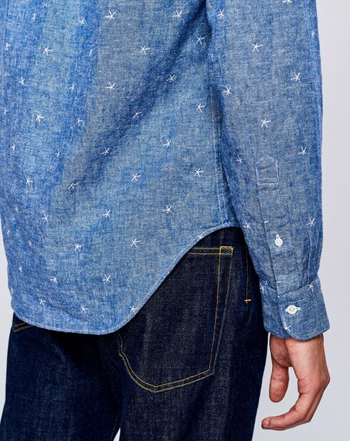 Chemise regular en Lin & Coton Goat à motifs étoiles bleue