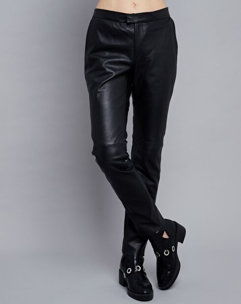 Pantalon droit en Cuir Masala noir