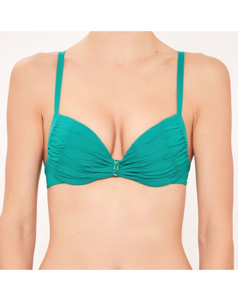 Top de bikini verde drapeado con forma de cesta