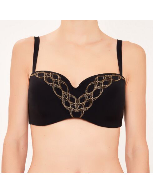 Costume da bagno nero con fascia in conchiglia