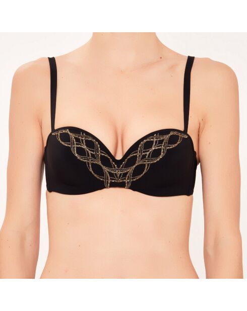 Schwarzes Bandeau-Bikinioberteil mit Muschelmuster