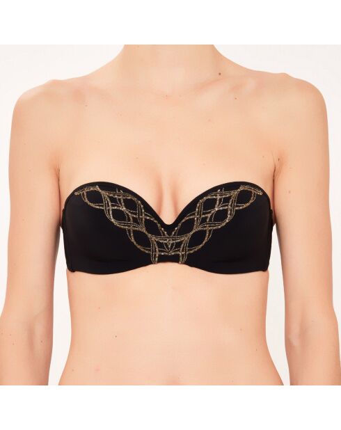 Schwarzes Bandeau-Bikinioberteil mit Muschelmuster