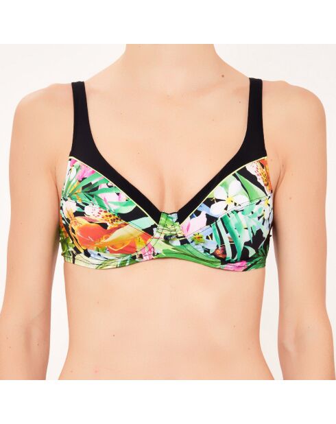 Schwarz/grünes Triangel-Badeanzugoberteil mit Bügeln