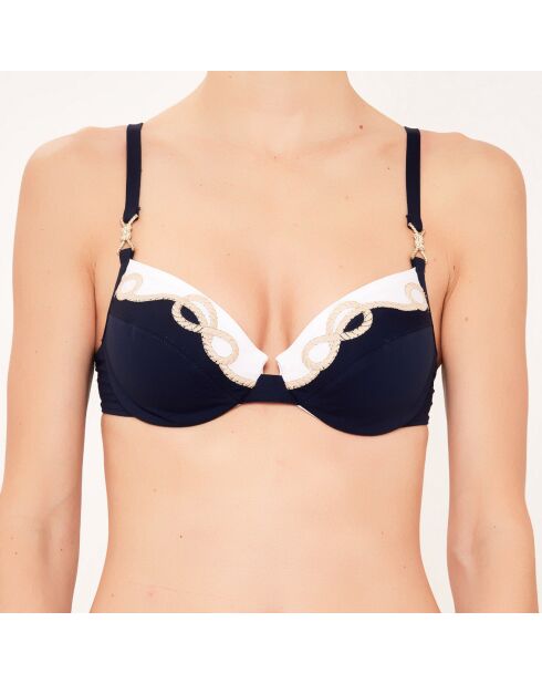 Top de baño azul suave con aros