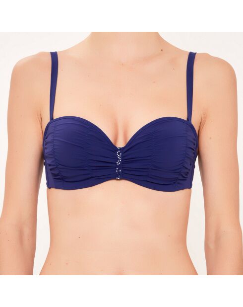 Top bikini a fascia blu drappeggiato in conchiglia