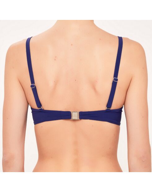 Top bikini a fascia blu drappeggiato in conchiglia