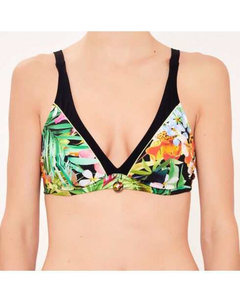 Schwarz/grünes Triangel-Badeanzugoberteil mit Bügeln