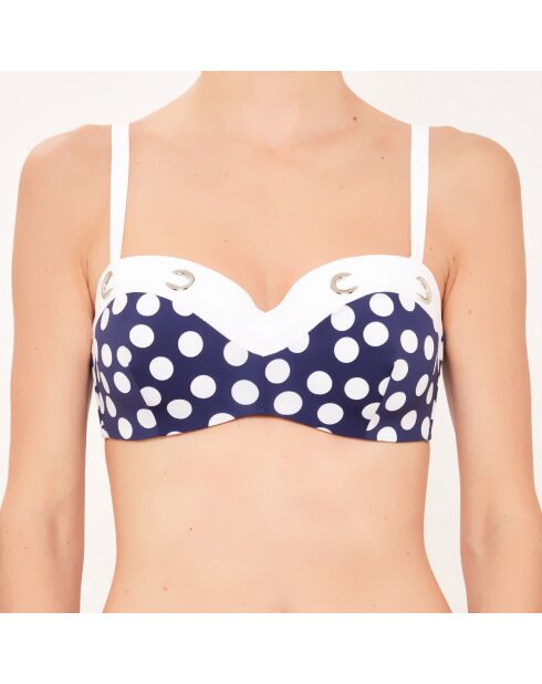 Blaues Badeanzugoberteil mit Muschelstirnband