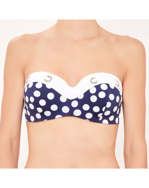 Blaues Badeanzugoberteil mit Muschelstirnband