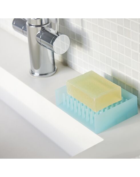 Porte-savon en silicone Float transparent/bleu - 8.5x11 cm