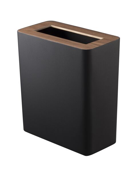 Poubelle carrée noir/bois - 15x28x30 cm