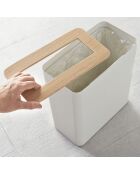 Poubelle carrée blanc/bois - 15x28x30 cm