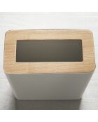Poubelle carrée blanc/bois - 15x28x30 cm