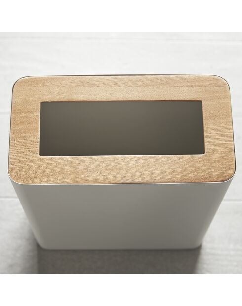 Poubelle carrée blanc/bois - 15x28x30 cm