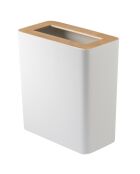 Poubelle carrée blanc/bois - 15x28x30 cm