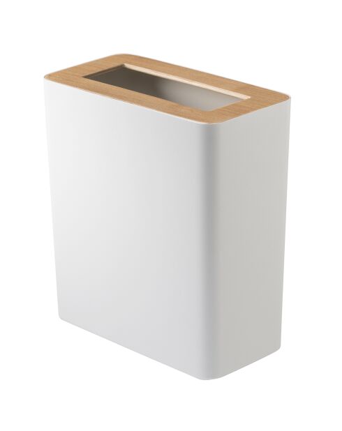 Poubelle carrée blanc/bois - 15x28x30 cm