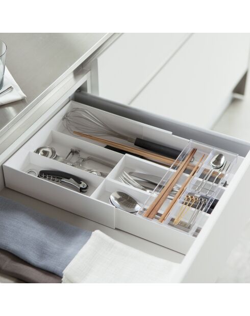 Uitschuifbare bestekorganizer met witte schuif - 24,6x25x5,7 cm