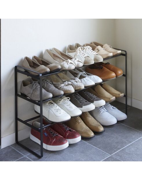 Uitschuifbaar zwart schoenenrek met 3 niveaus - 25x41x46 cm