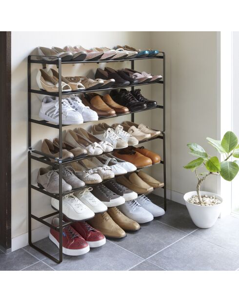 Uitschuifbaar zwart schoenenrek met 3 niveaus - 25x41x46 cm