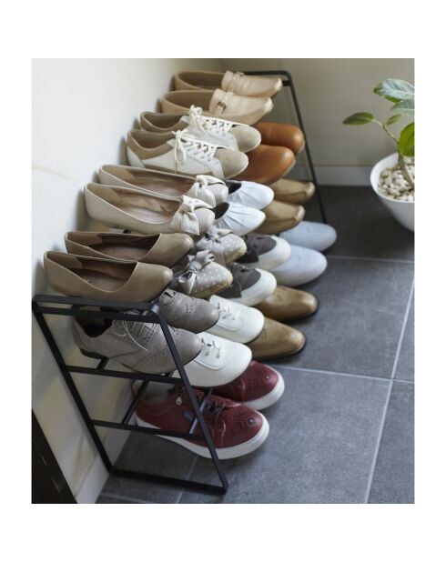 Uitschuifbaar zwart schoenenrek met 3 niveaus - 25x41x46 cm