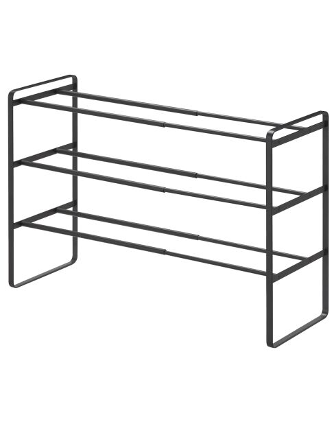Uitschuifbaar zwart schoenenrek met 3 niveaus - 25x41x46 cm