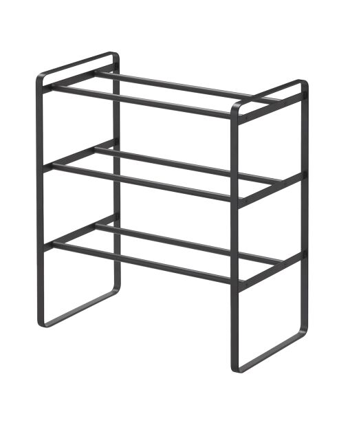 Uitschuifbaar zwart schoenenrek met 3 niveaus - 25x41x46 cm