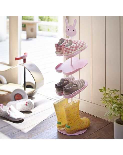 Étagère à chaussures pour enfant Lapin rose - 18x18x67 cm