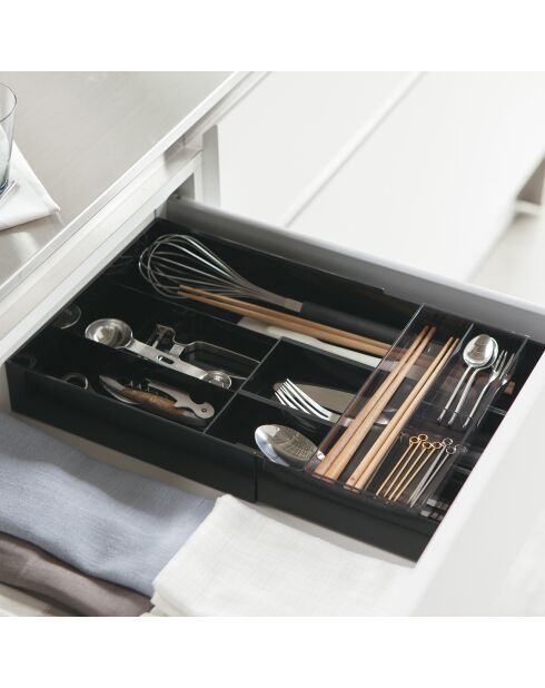 Rangement pour couverts extensible avec glissière noir - 24.6x25x5.7 cm