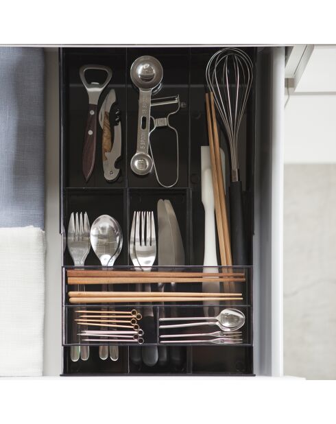 Rangement pour couverts extensible avec glissière noir - 24.6x25x5.7 cm