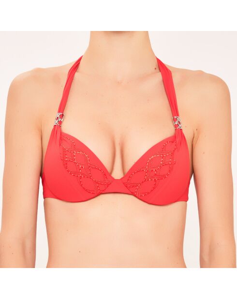 Haut de maillot de bain Triangle à coques corail