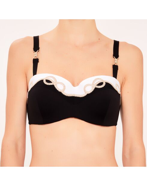 Schwarzer Badeanzug mit Muschelstirnband