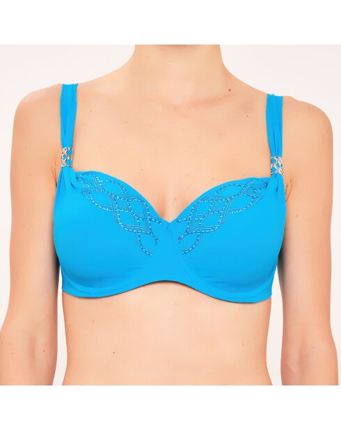 Haut de maillot de bain Corbeille à coques bonnets D à G turquoise