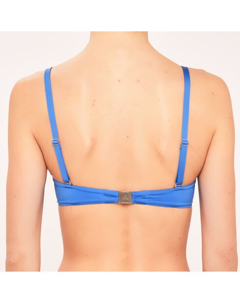 Blaues Badeanzugoberteil mit Muschelstirnband