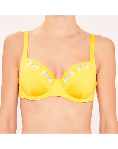 Suave top de traje de baño con montura en forma de copa D a G, amarilla