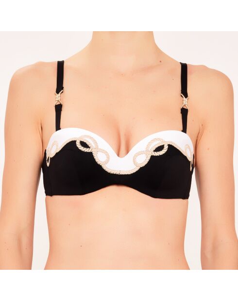 Costume da bagno nero con fascia in conchiglia