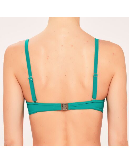 Top de bikini tipo bandeau de concha drapeada verde