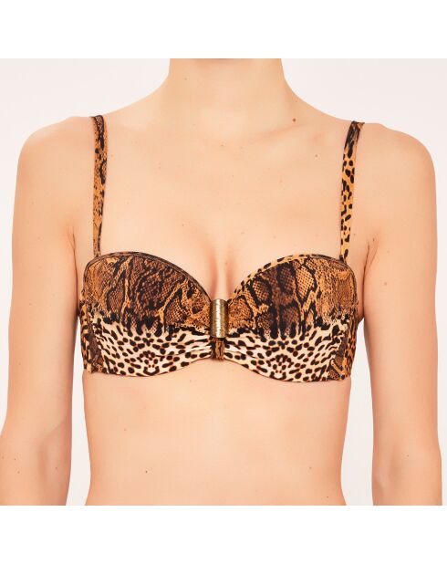 Costume da bagno marrone con fascia in conchiglia