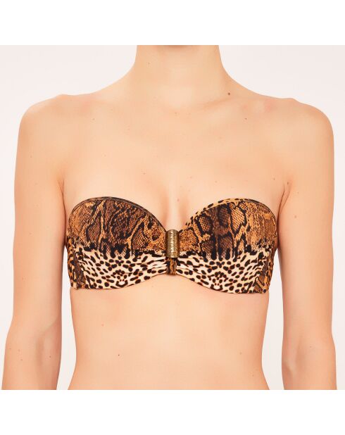 Costume da bagno marrone con fascia in conchiglia