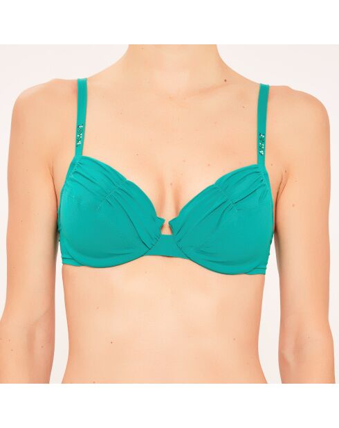 Weicher Badeanzug mit grünem drapiertem Bügel