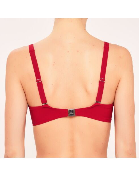 Morbido costume da bagno con cornice drappeggiata, coppe da D a G, rosso