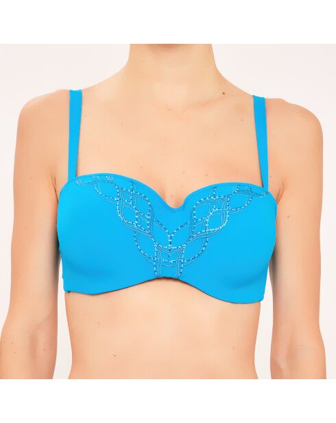 Top da bagno a fascia con coppe da D a F, turchese