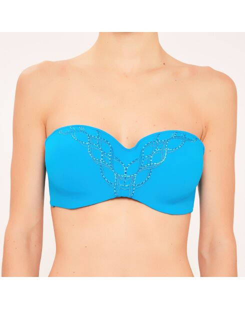 Top da bagno a fascia con coppe da D a F, turchese