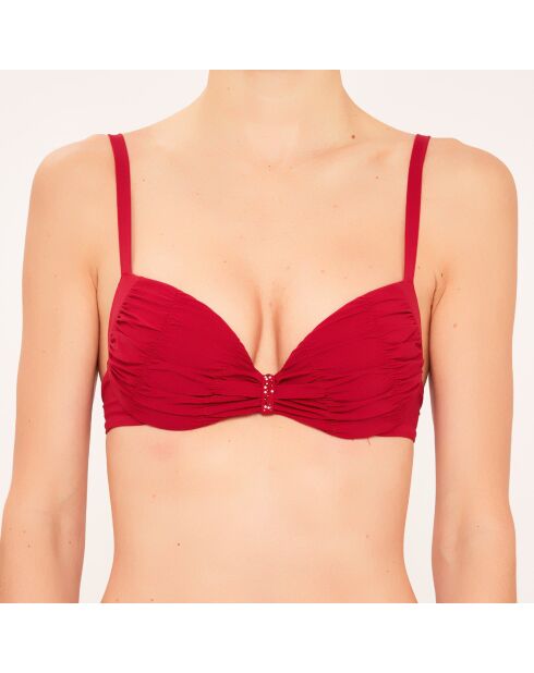 Top de bikini rojo drapeado con forma de cesta de concha