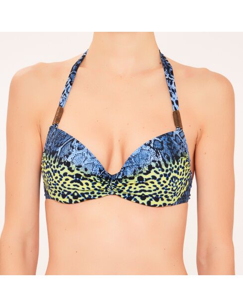 Blaues Triangel-Badeanzugtop mit Muschelmuster