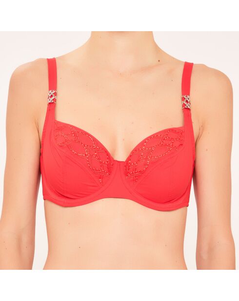 Weicher Badeanzug mit D- bis G-Bügelchen, korallenrot